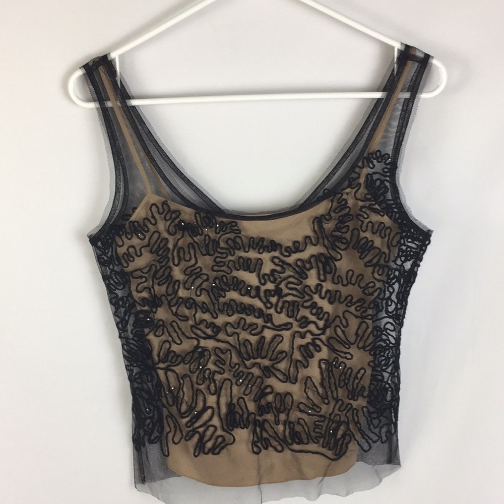 BCBG black/nude sheer overlay top blouse Sz 6